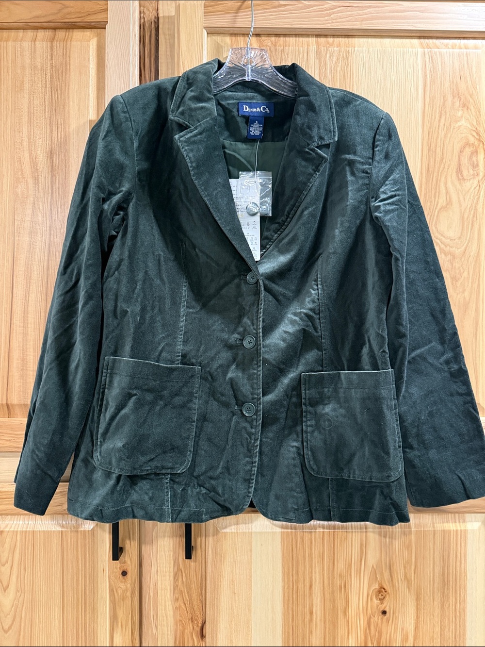 NWT Denim&Co Women Size S Dark Green Corduroy Academia Minimalist Blazer Jacket